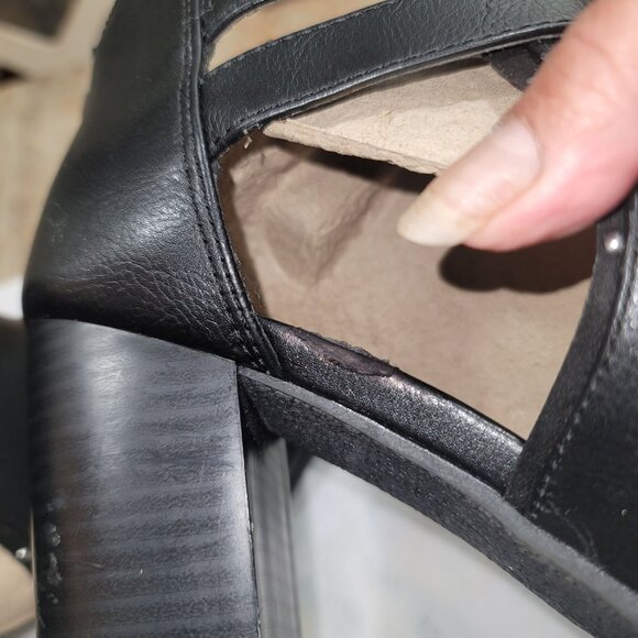 REPORT SIGNATURE Josie Open toe Ankle Booties Heels Chunkie Sz 8.5 Black Strap - Picture 10 of 15